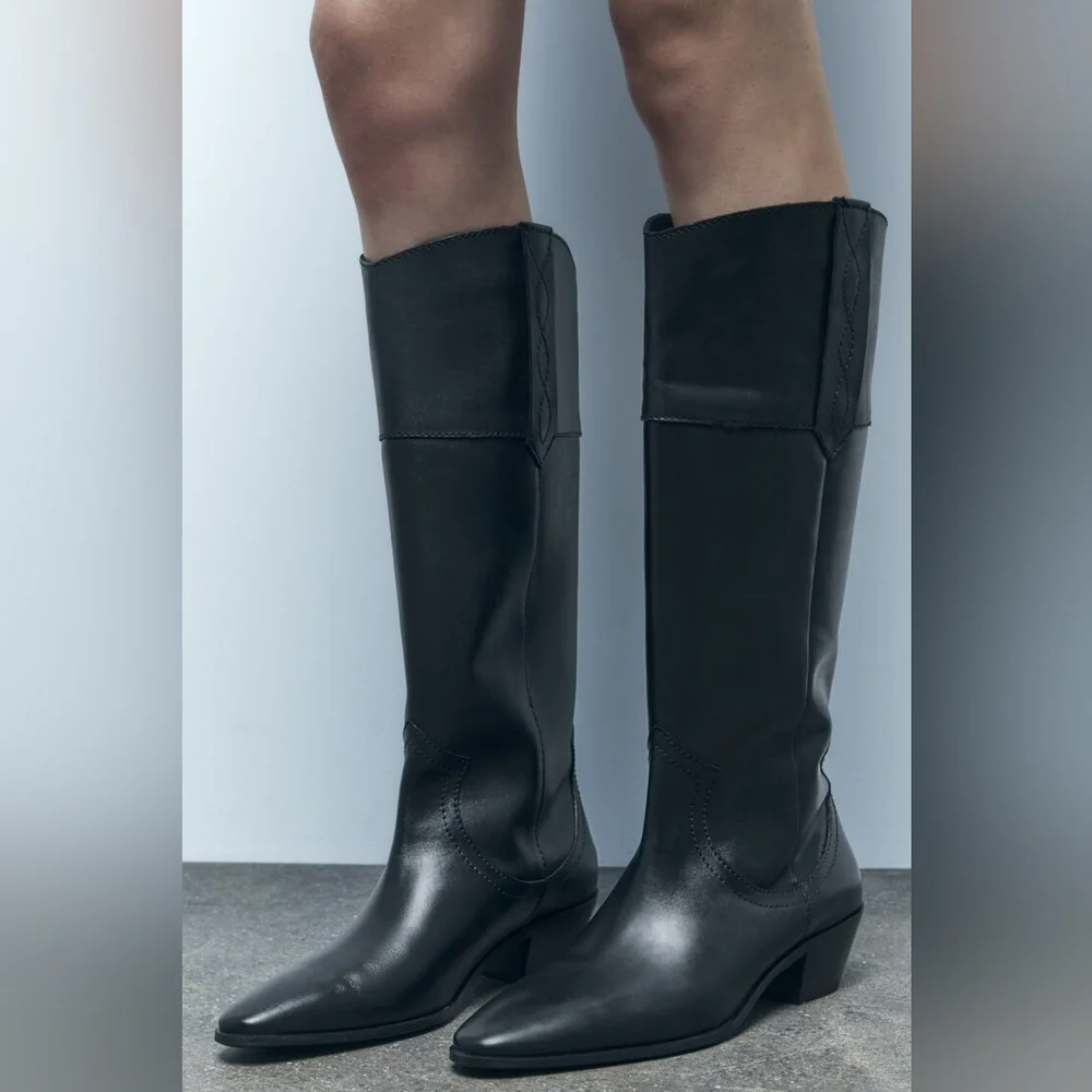 ZARA LEATHER COWBOY BOOTS